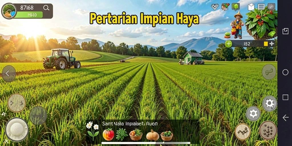Gameplay seru yang menampilkan aktivitas bertani dan memanen hasil.
