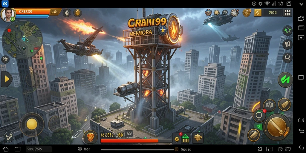 Tampilan aksi seru dalam permainan Tower Defense CRS99.