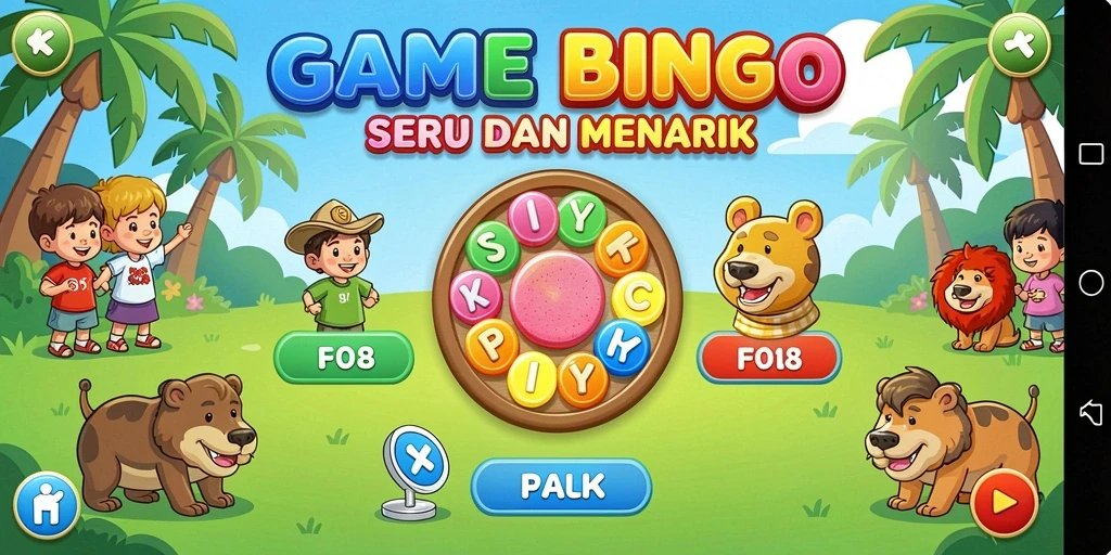 Tampilan gameplay seru F08 yang menampilkan aksi Bingo dalam suasana menggembirakan.