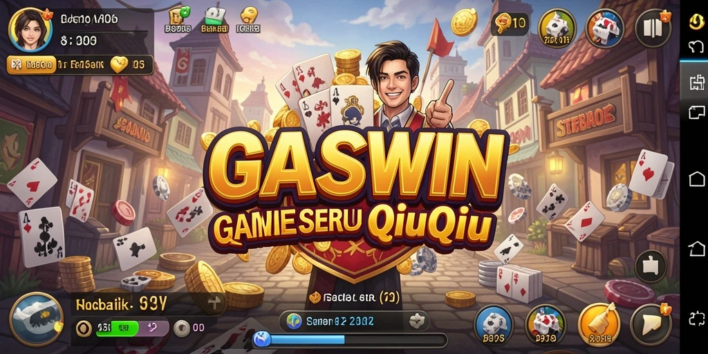 Screenshot utama GASWIN yang menunjukkan aksi seru permainan QiuQiu.