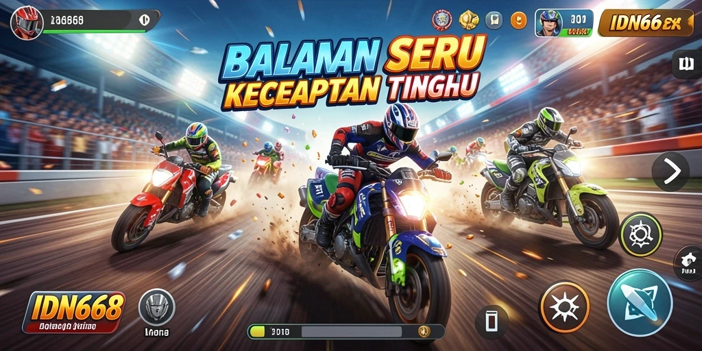 Screenshot utama IDN668 menampilkan aksi balapan yang menegangkan.