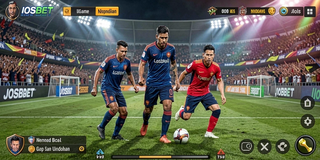 Tampilan gameplay IOSBET dengan aksi sepak bola yang seru dan mendebarkan.