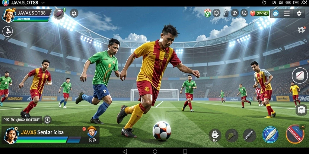 Tampilan gameplay menarik dari JAVASLOT88 yang fokus pada sepak bola.