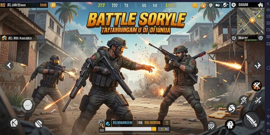 Screenshot utama JELAS777 menunjukkan pemain bertarung dalam pertempuran epik Battle Royale.