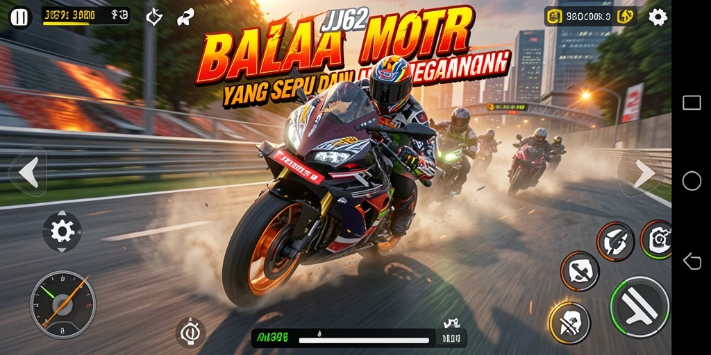 Gameplay seru dengan balapan motor yang mendebarkan di JJ62.