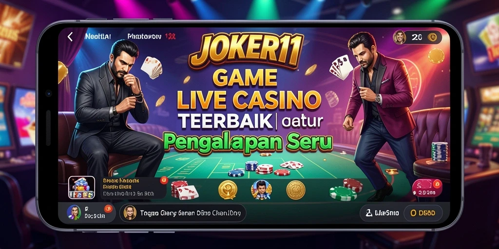 Screenshot gameplay JOKER11 yang menampilkan dealer dan interaksi permainan Live Casino.