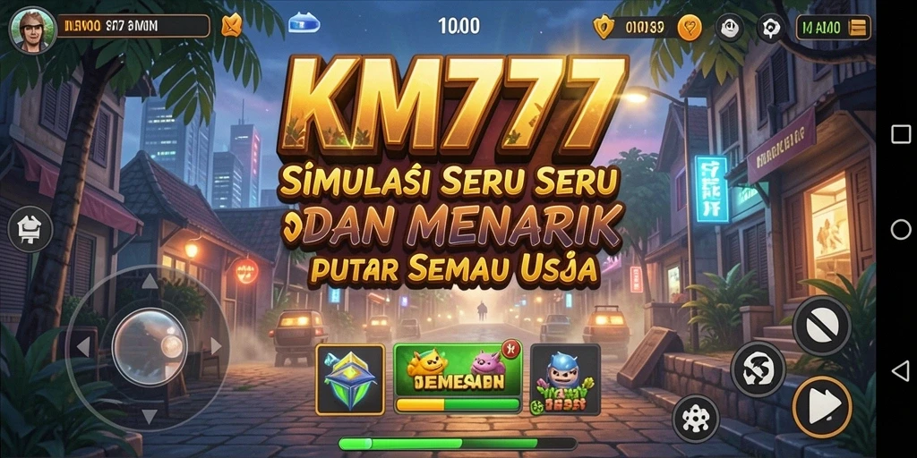 Tangkapan layar gameplay KM777 yang menunjukkan dunia simulasi yang kaya.