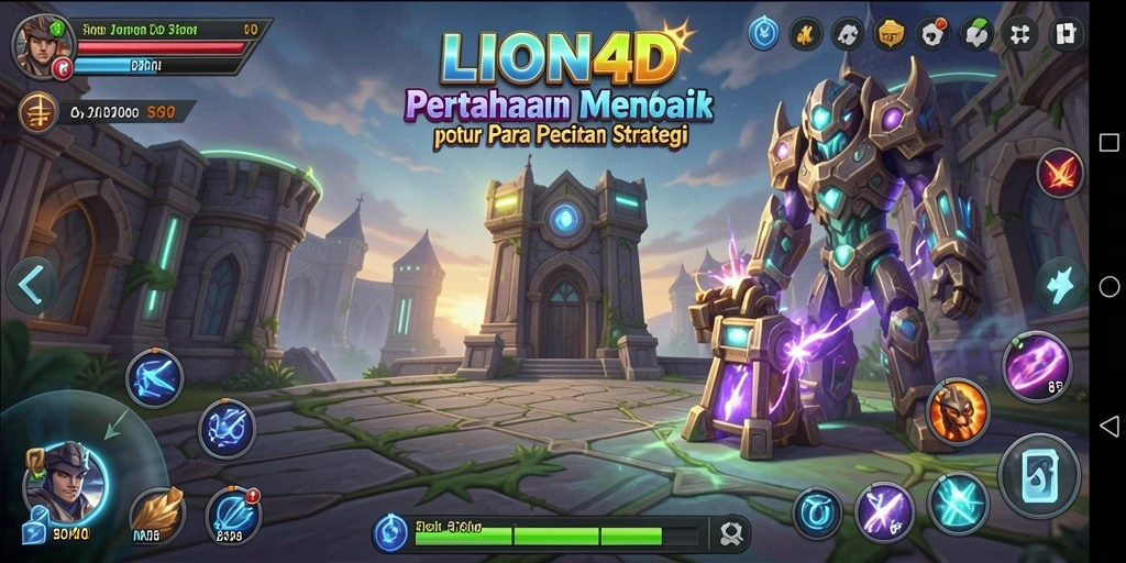 Screenshot gameplay LION4D menampilkan pertahanan strategis menara.
