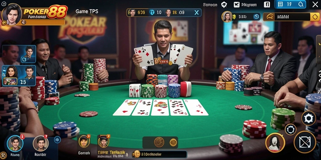Tampilan gameplay POKER88 dengan suasana kompetitif yang menegangkan.