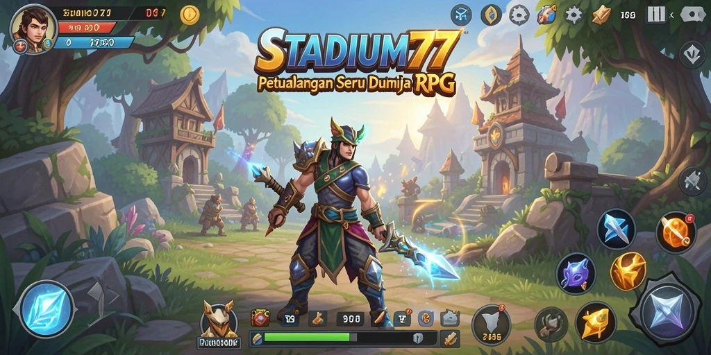 Screenshot <strong>STADIUM77</strong> menunjukkan aksi pertarungan seru dalam gameplay RPG.