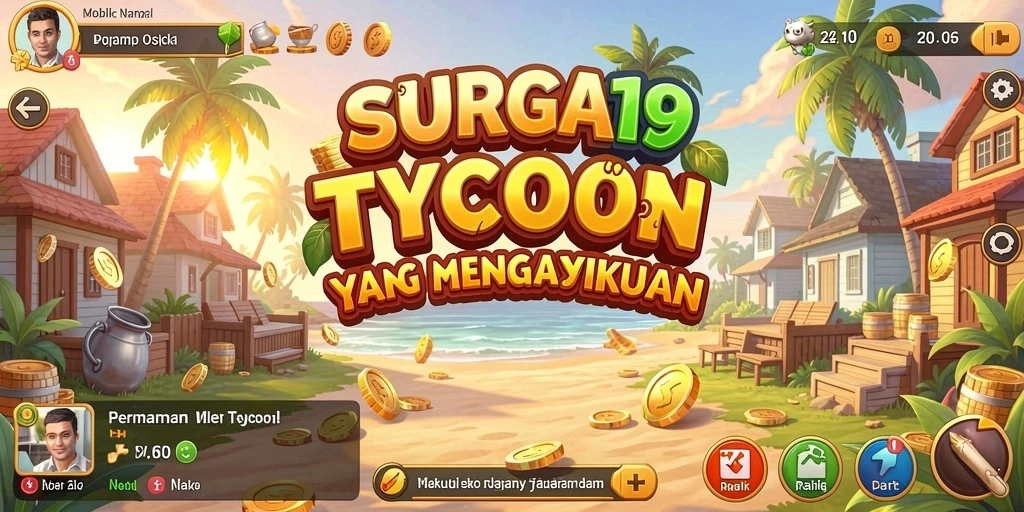 Tangkapan layar gameplay SURGA19 yang menunjukkan strategi bisnis.
