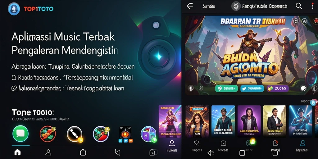 Screenshot gameplay aplikasi TOP1TOTO menunjukkan fitur musik interaktif.