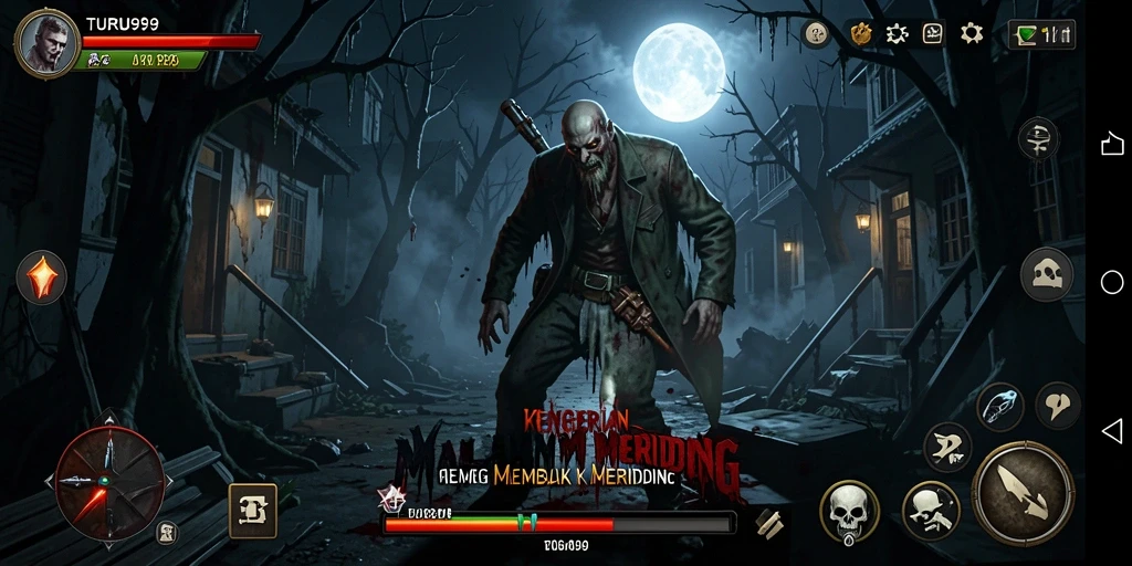 Screenshot gameplay TURU99 menampilkan suasana menyeramkan yang mencekam.